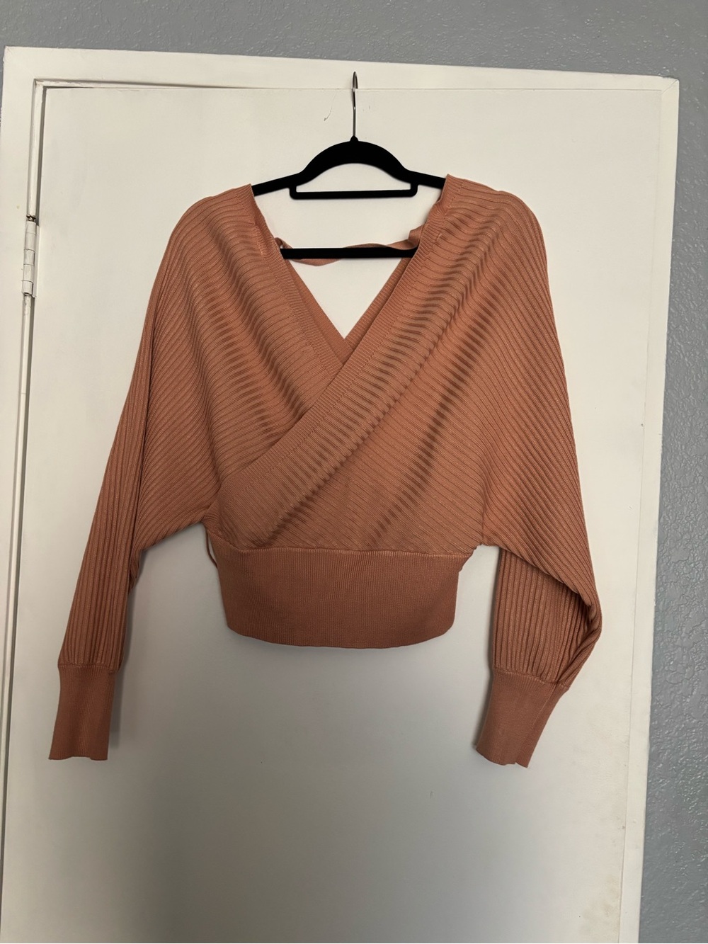 Love Tree Rust Brown Wrap Ribbed Sweater Top - Picture 3 of 5